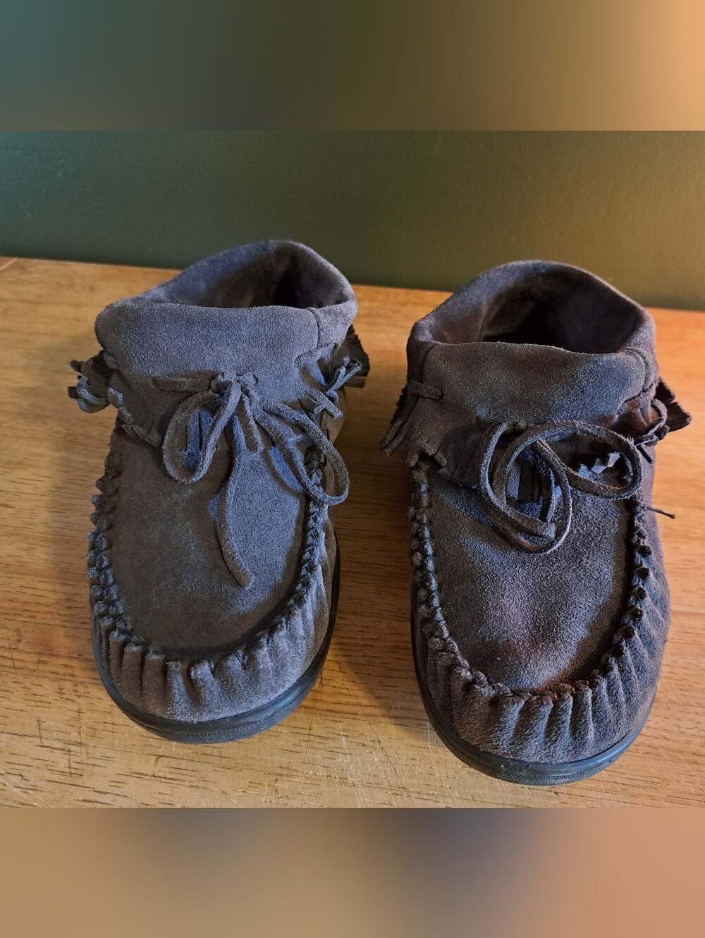 Blue Suede Barbo Fringe Moccasins